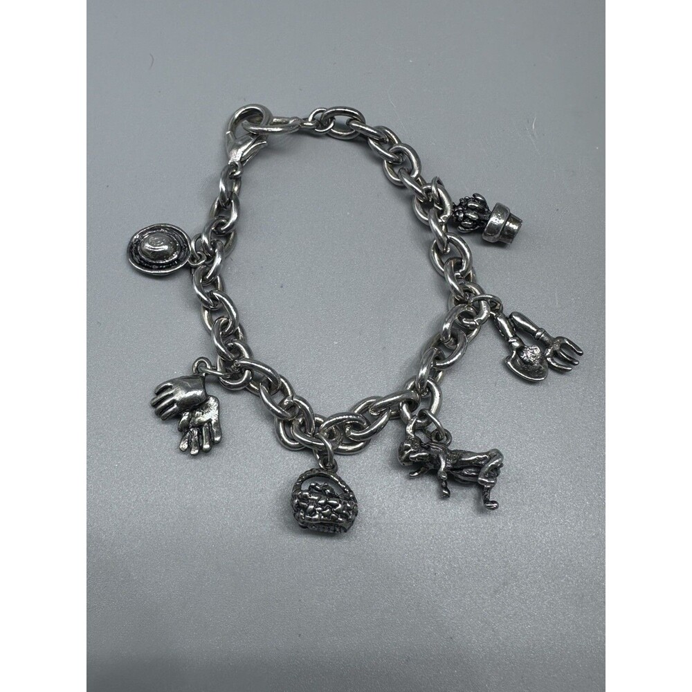 Garden Charm Bracelet 6.5” Trowel Flowerpot Hat Grasshopper Gardener